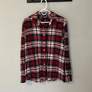Lands' End Red/Green/White Plaid Flannel Shirt size 14 NWOT